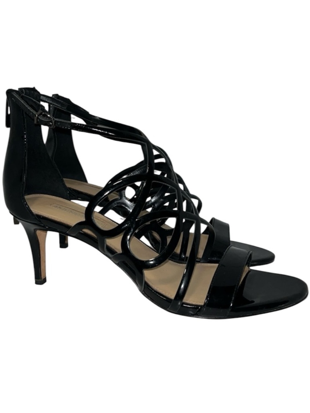 ANTONIO MELANI STRAPPY Cutout Black LEATHER Open Toe Heels Women’s SIZE 9